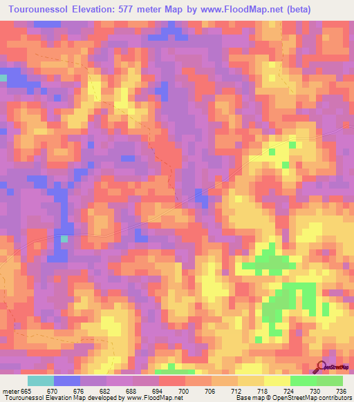 Tourounessol,Gabon Elevation Map