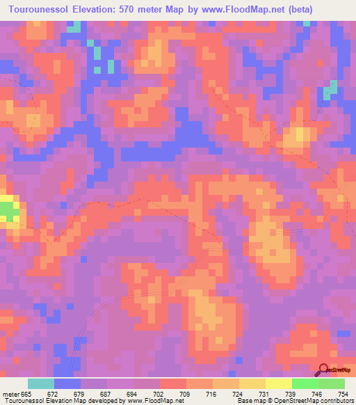 Tourounessol,Gabon Elevation Map