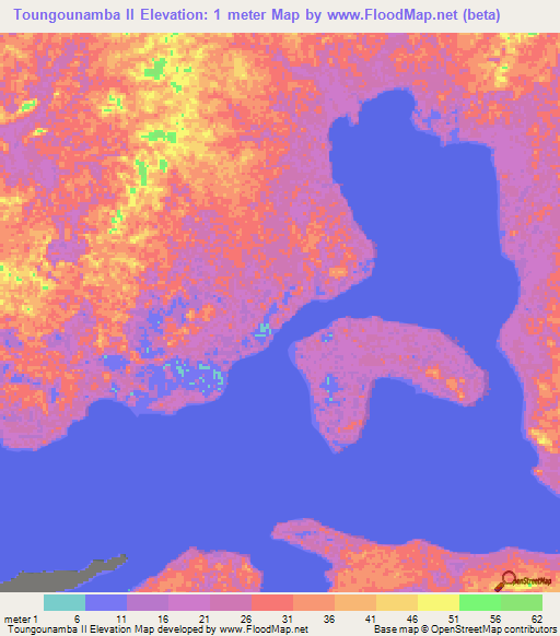 Toungounamba II,Gabon Elevation Map