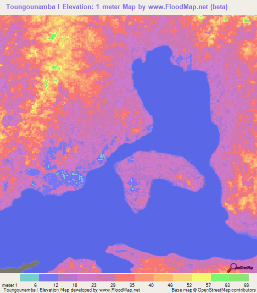 Toungounamba I,Gabon Elevation Map