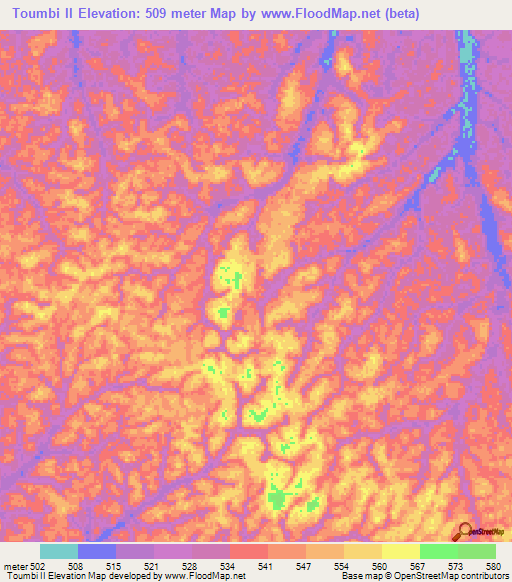 Toumbi II,Gabon Elevation Map