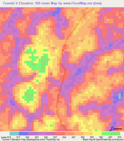Toumbi II,Gabon Elevation Map