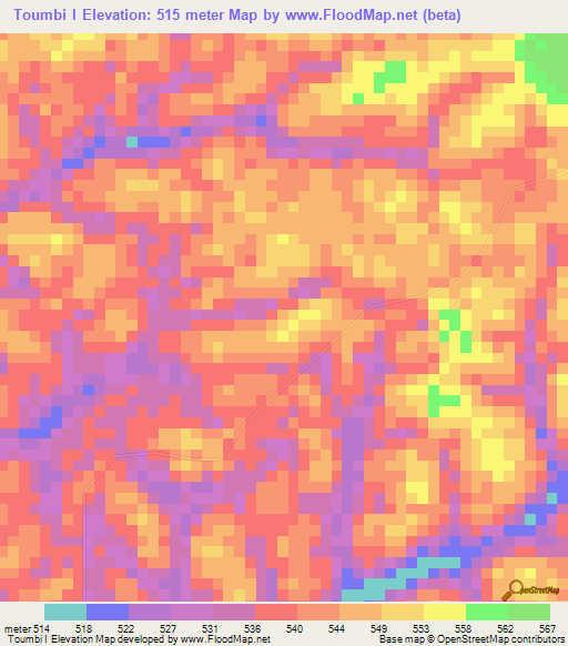 Toumbi I,Gabon Elevation Map