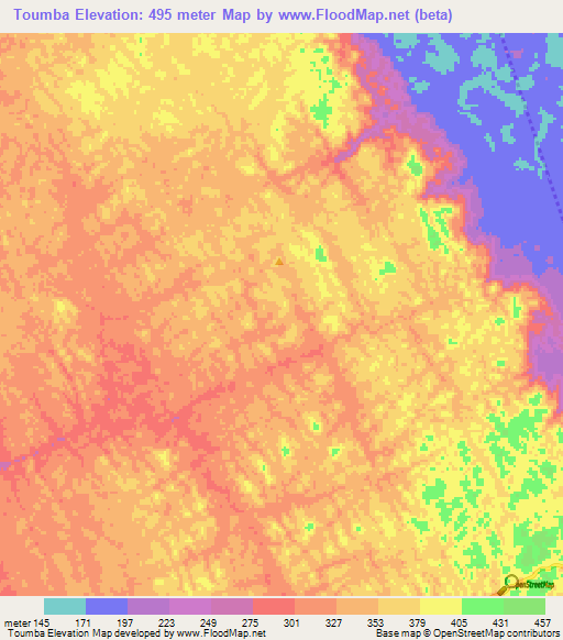Toumba,Gabon Elevation Map