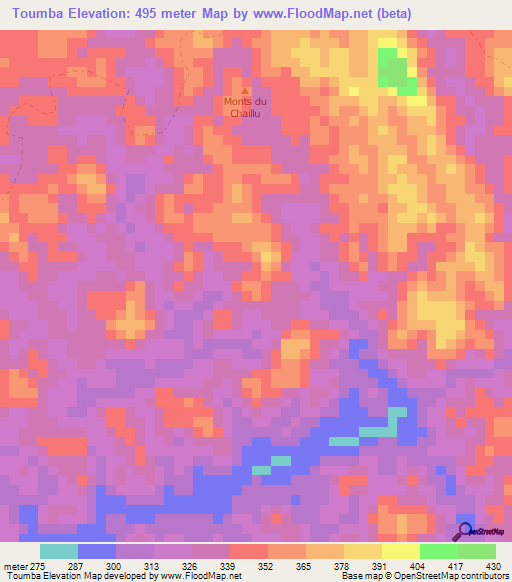 Toumba,Gabon Elevation Map