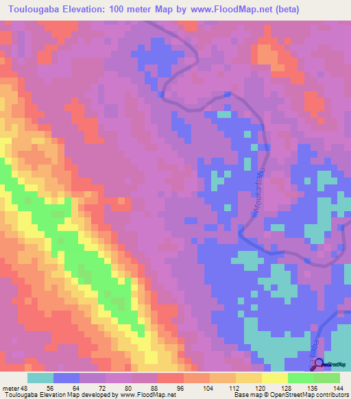 Toulougaba,Gabon Elevation Map