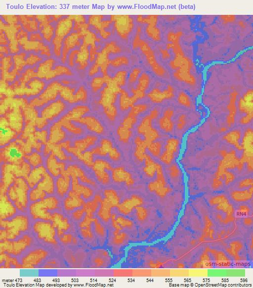 Toulo,Gabon Elevation Map