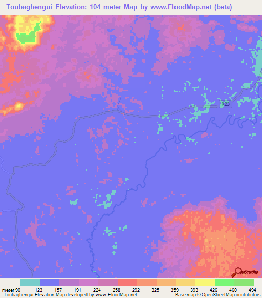 Toubaghengui,Gabon Elevation Map