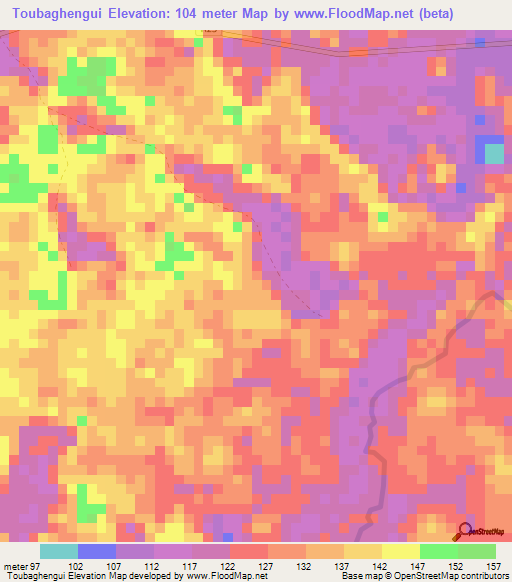 Toubaghengui,Gabon Elevation Map