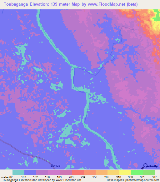 Toubaganga,Gabon Elevation Map