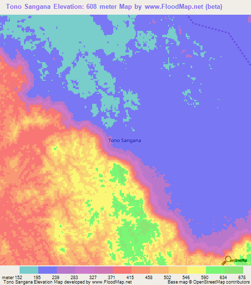 Tono Sangana,Gabon Elevation Map