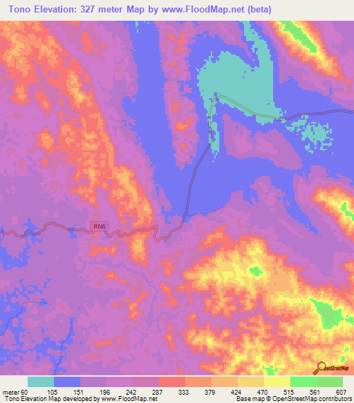 Tono,Gabon Elevation Map