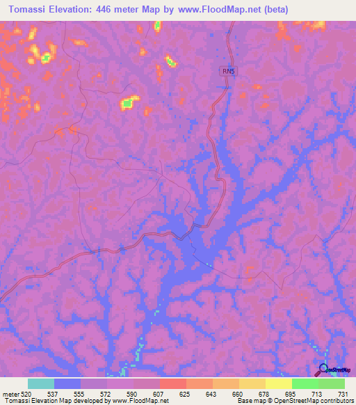 Tomassi,Gabon Elevation Map
