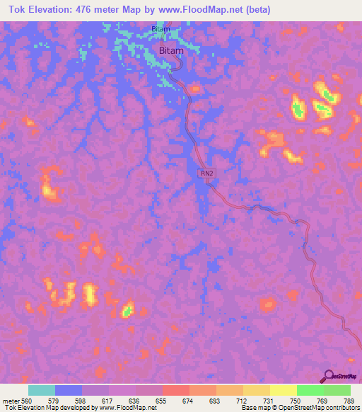 Tok,Gabon Elevation Map