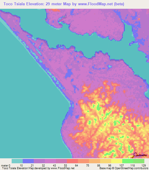 Toco Tsiala,Gabon Elevation Map