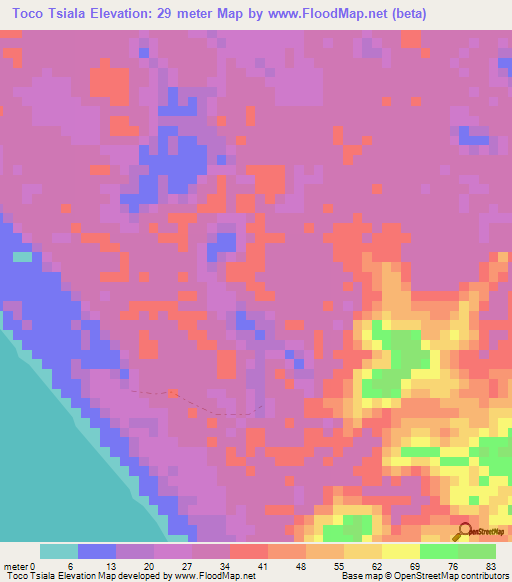 Toco Tsiala,Gabon Elevation Map