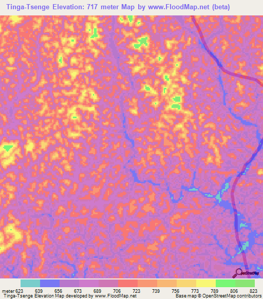 Tinga-Tsenge,Gabon Elevation Map