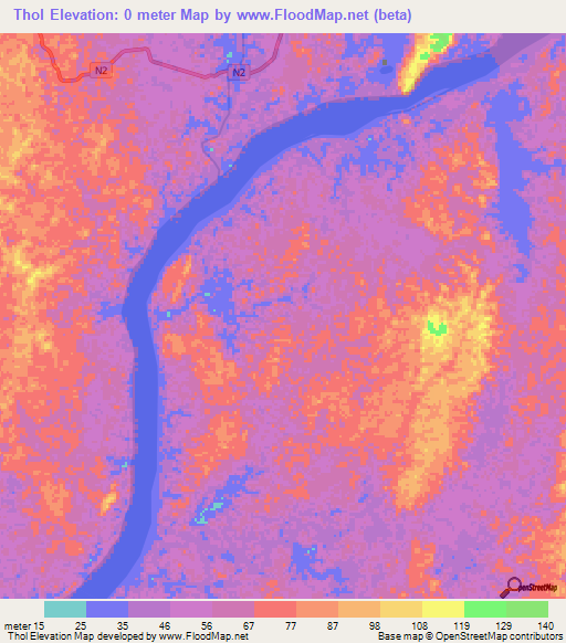Thol,Gabon Elevation Map