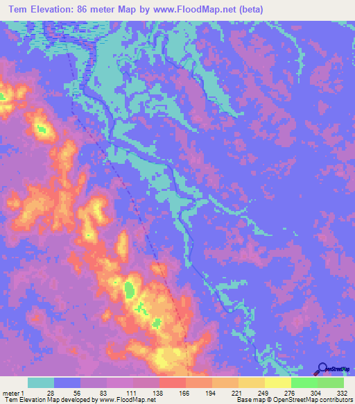 Tem,Gabon Elevation Map