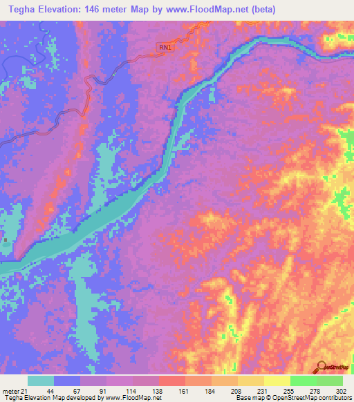 Tegha,Gabon Elevation Map