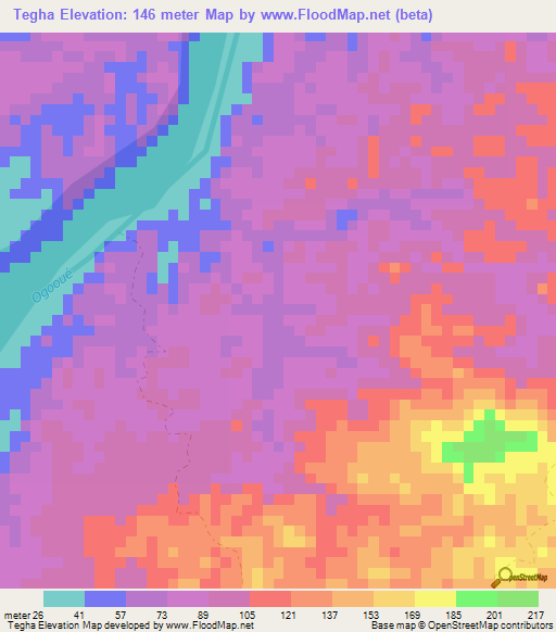 Tegha,Gabon Elevation Map