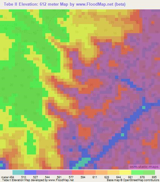 Tebe II,Gabon Elevation Map