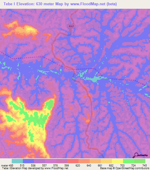 Tebe I,Gabon Elevation Map