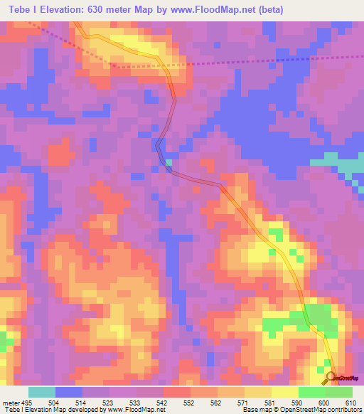 Tebe I,Gabon Elevation Map