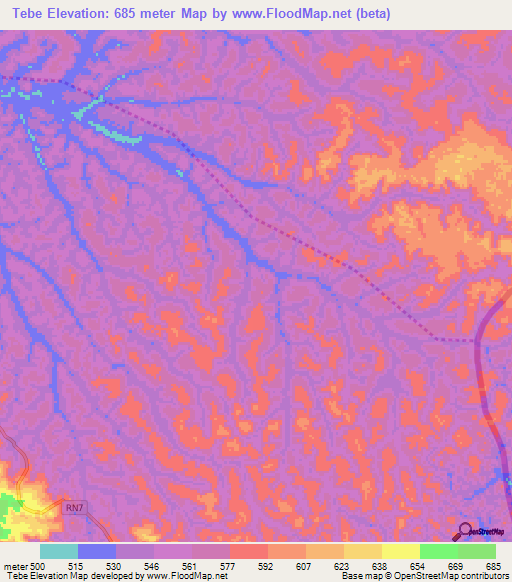Tebe,Gabon Elevation Map
