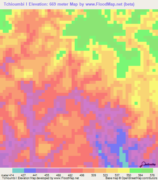 Tchioumbi I,Gabon Elevation Map