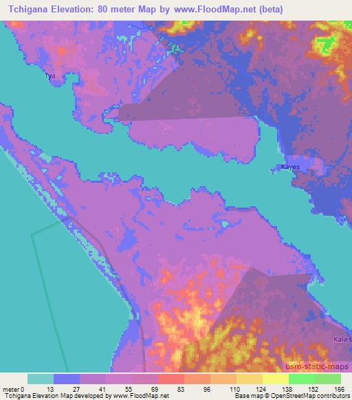 Tchigana,Gabon Elevation Map