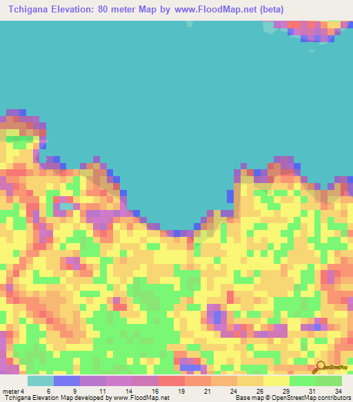 Tchigana,Gabon Elevation Map