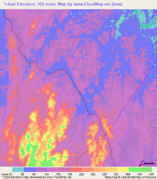Tchad,Gabon Elevation Map