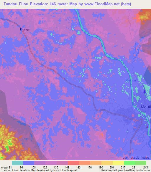 Tandou Filou,Gabon Elevation Map