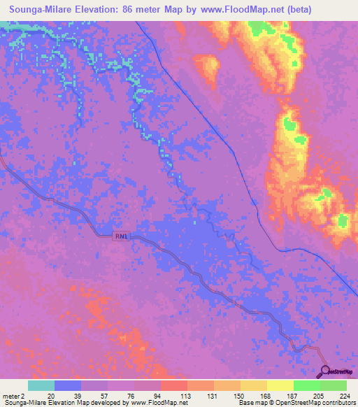 Sounga-Milare,Gabon Elevation Map