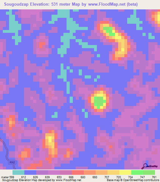 Sougoudzap,Gabon Elevation Map