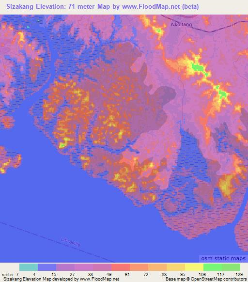Sizakang,Gabon Elevation Map