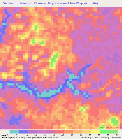 Sizakang,Gabon Elevation Map