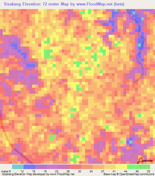 Sizakang,Gabon Elevation Map
