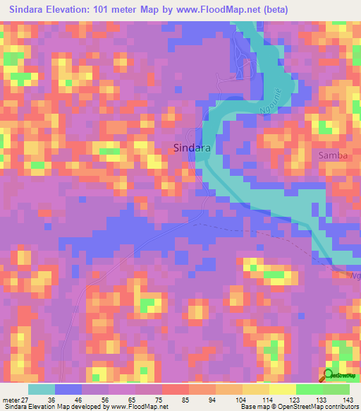 Sindara,Gabon Elevation Map