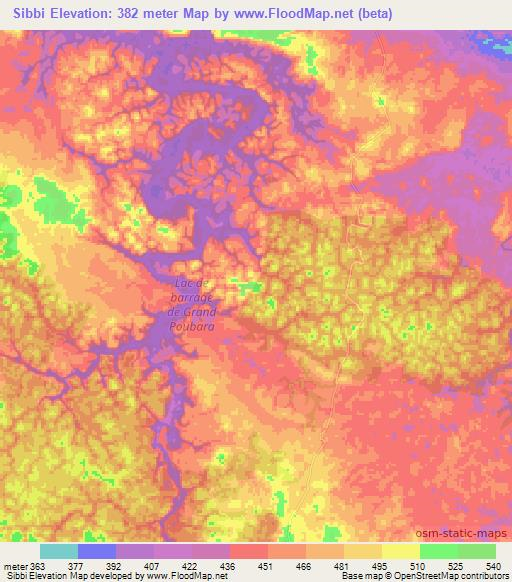 Sibbi,Gabon Elevation Map