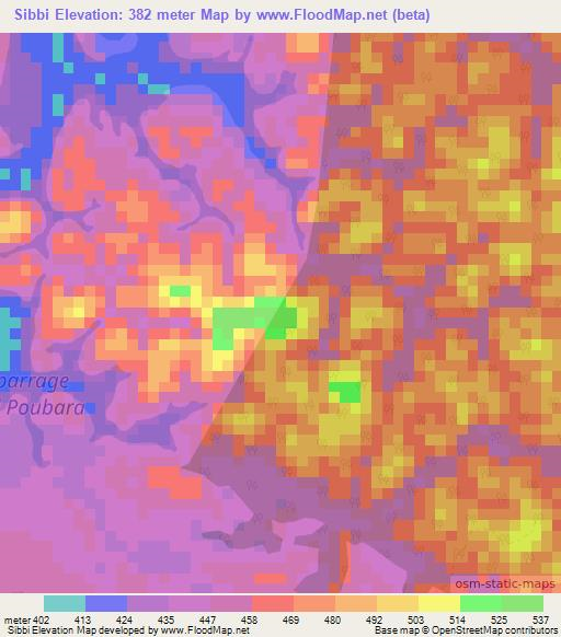 Sibbi,Gabon Elevation Map