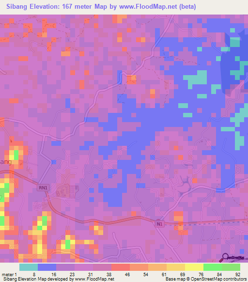 Sibang,Gabon Elevation Map