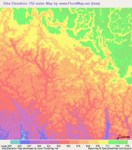 Siba,Gabon Elevation Map