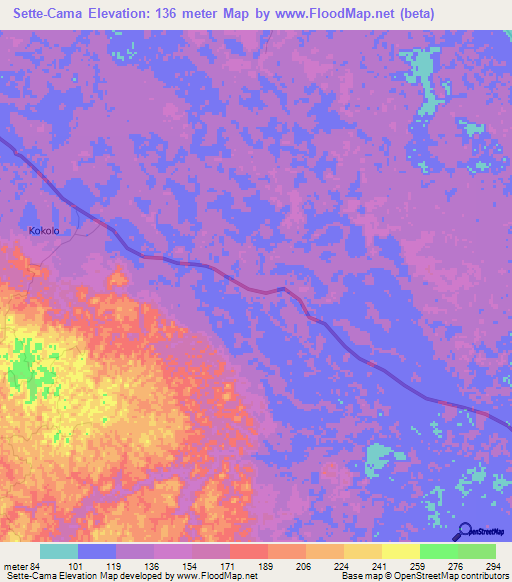 Sette-Cama,Gabon Elevation Map