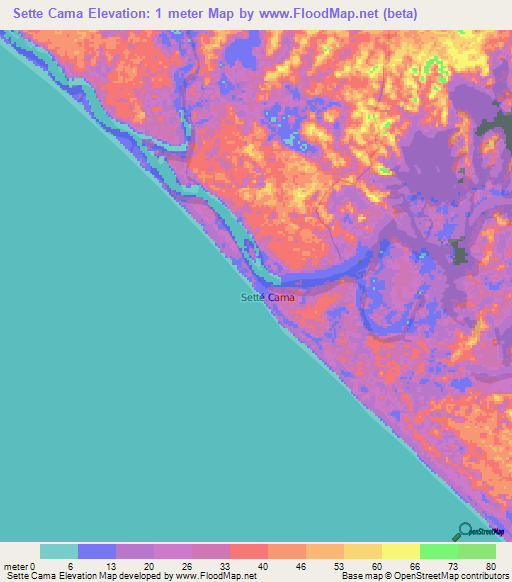 Sette Cama,Gabon Elevation Map
