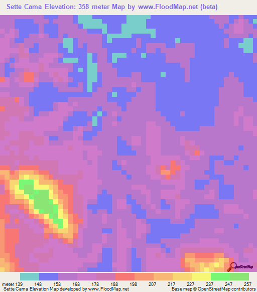 Sette Cama,Gabon Elevation Map