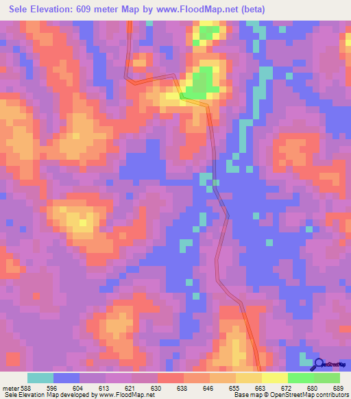 Sele,Gabon Elevation Map