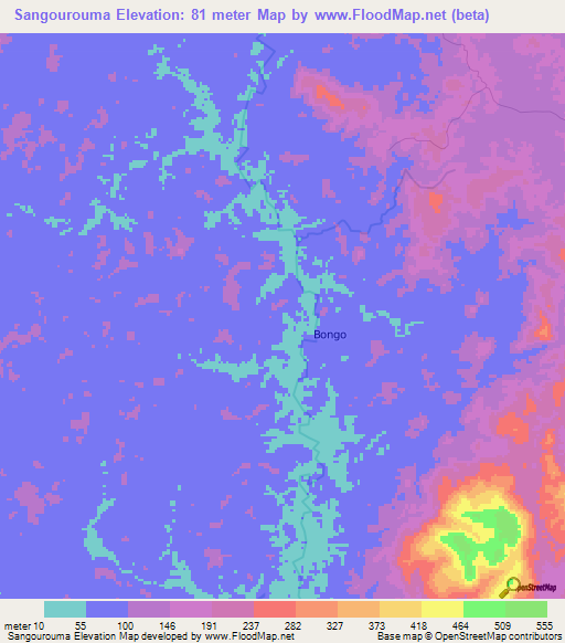 Sangourouma,Gabon Elevation Map
