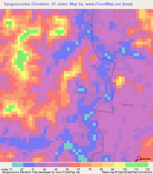 Sangourouma,Gabon Elevation Map